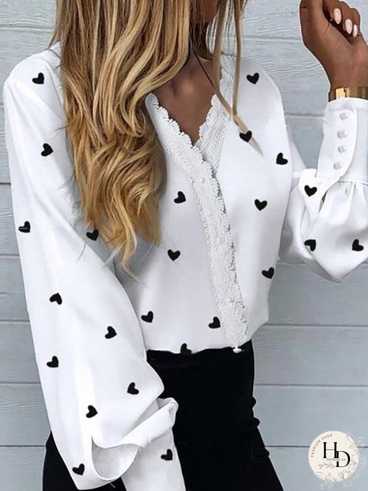 Blouses Love Print Lantern Long Sleeve Blouses for Women