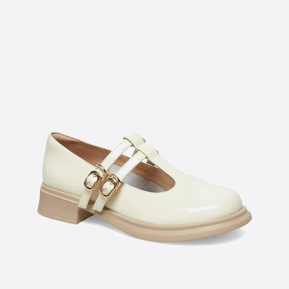 Slip-on Leahter Pumps Heeled Round Toe Mary Janes