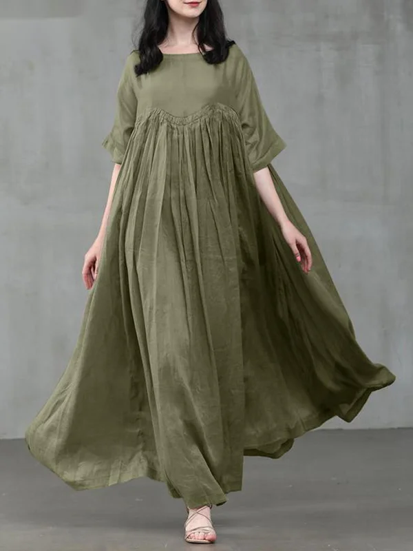 Casual Round Neck Solid Color Maxi Dress