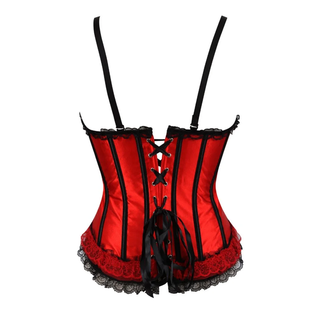 Billionm Satin Straps Corset Cup stripe Spaghetti Showgirl lace up boned Waist Trainer Bustier Plus Size S-2XL Lingerie
