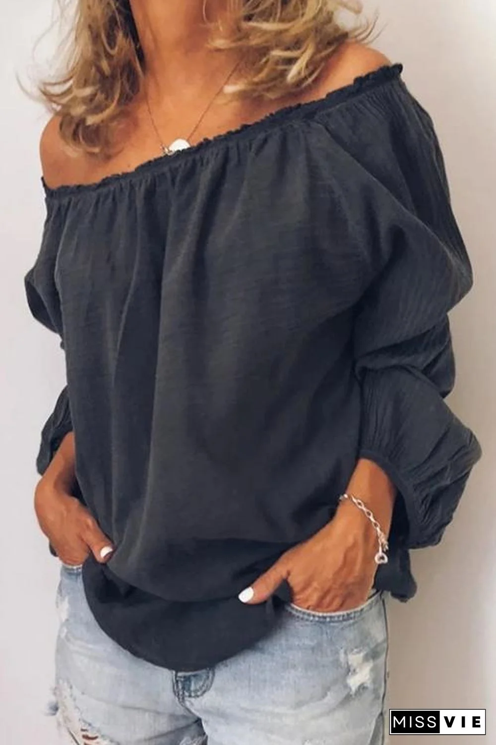 Off Shoulder Long Sleeve Loose Blouse