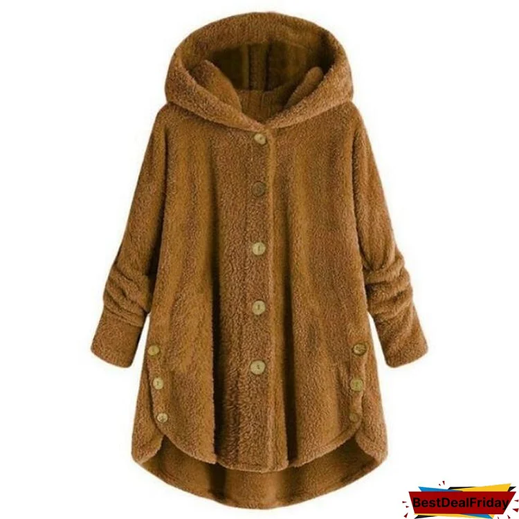 New Women's Fashion Warm Jacket Autumn Winter Casual Plush Fleece Hooded Coat Loose Cardigan Sweater Winter Hoody Tops Plus Size