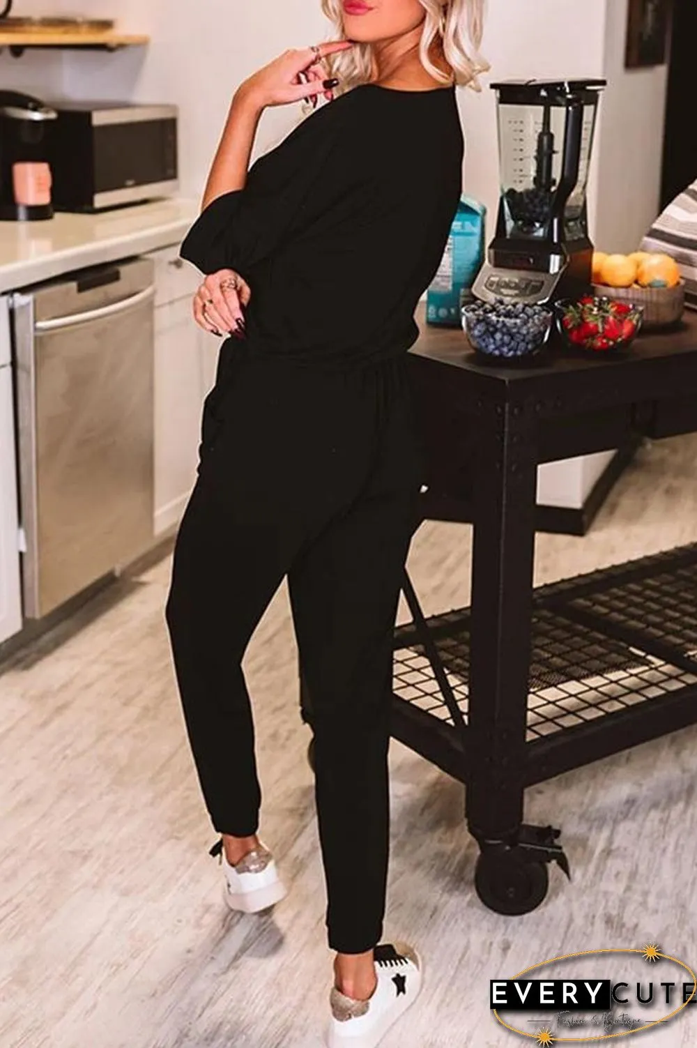 Solid Color Short Sleeve Casual Jumpsuit P15052