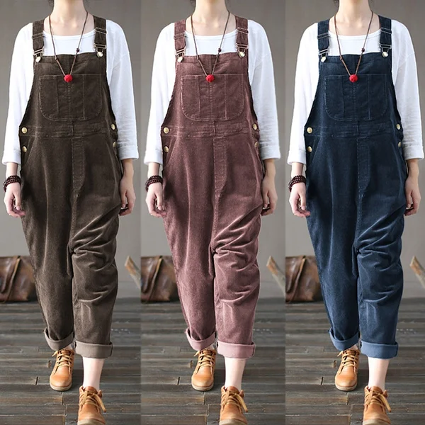 Women Corduroy Bib Pants Trousers Jumpsuit Playsuit Dungarees Pinafores Overalls