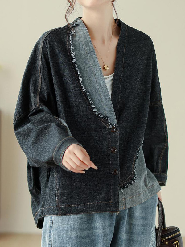 Casual Retro Patchwork Denim Outwear