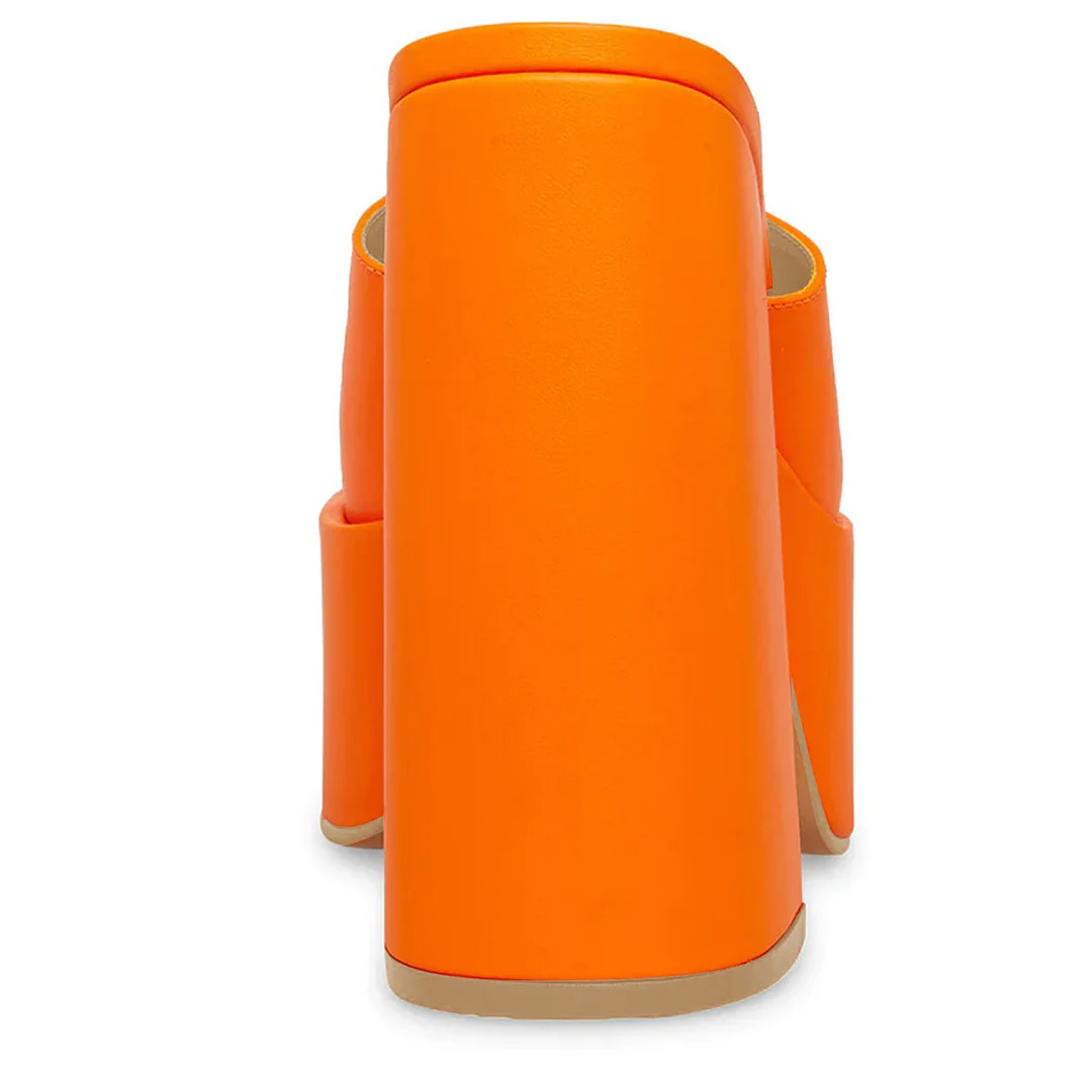 Orange Vegan Leather Square Toe Platform Block Heel Fashionable Mules