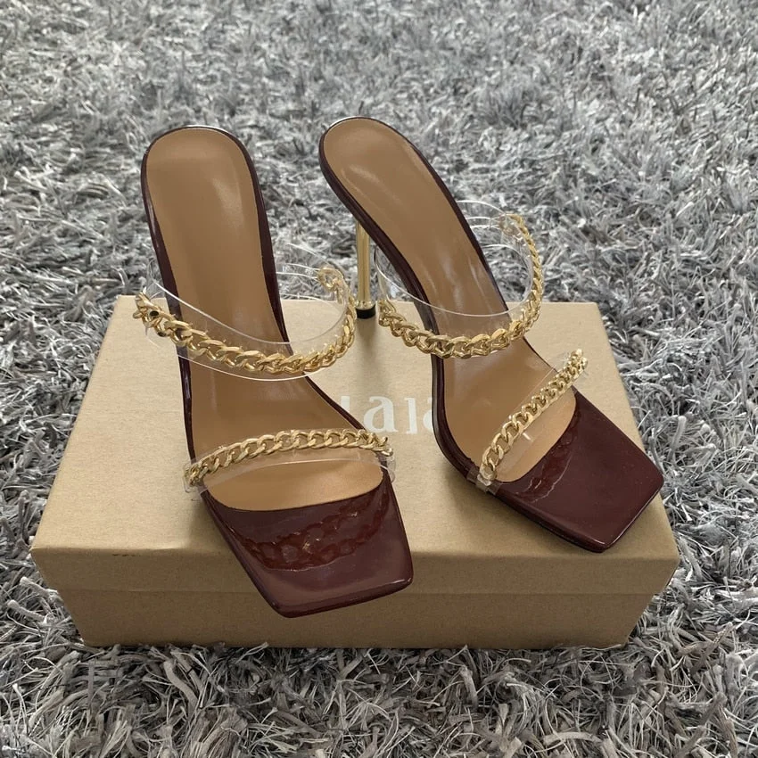 2022 New Summer Sandals Women PVC Mules high heels Slippers Sandals Sexy Square toe Slides Party Pump Shoes Woman