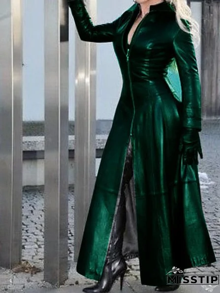 Halloween Women's Fashion Sexy Slim Fit Lace-Up Leather Jacket Coats