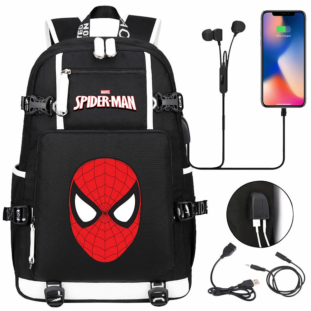 Buzzdaisy Spider-Man Double-Sided Backpack with USB Charging - Large Capacity for 15-inch Laptop