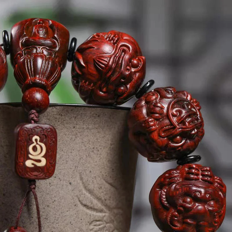 Tibetan Buddhist Red Sandalwood Carving Beads Bracelet 25mm