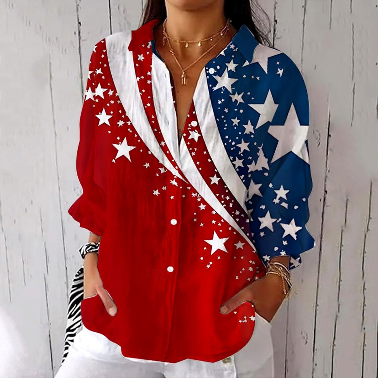 Comstylish Women's Vintage Flag Swaying Ripples Art Print Tops