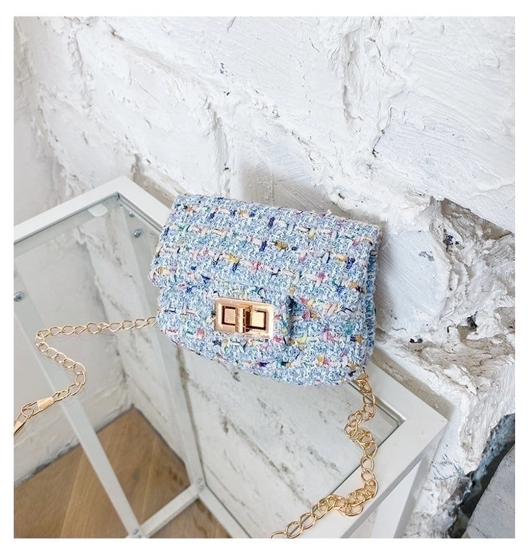 Girl’s Small Cotton And Linen Solid Color Fashion Square Flip Cover Crossbody Bag