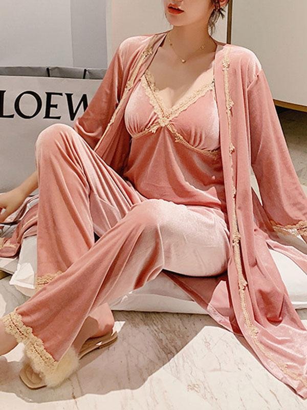 Velvet Three-piece Home Pajamas Suit