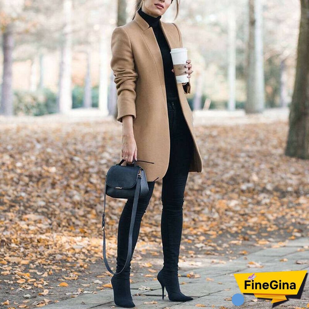 NEW Trending Autumn and Winter Fashion Women's Stand-up Collar Woolen Coat Solid Color Lapel Wool Overcoat Loose Long Windbreaker Jacket Plus Size