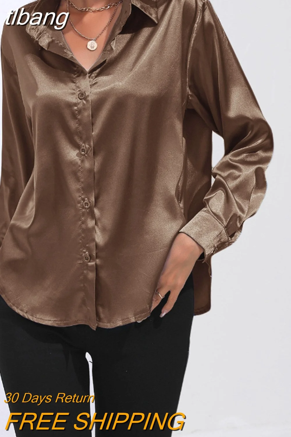 tlbang Women's Shirt Loose Shirts and Blouses Silk Button Up Shirt Oversized Blouse Women Fashion OL Women Clothing Womens Tops