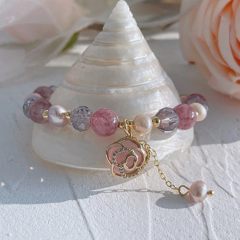 Petals Strawberry Crystal Pearl Bracelet