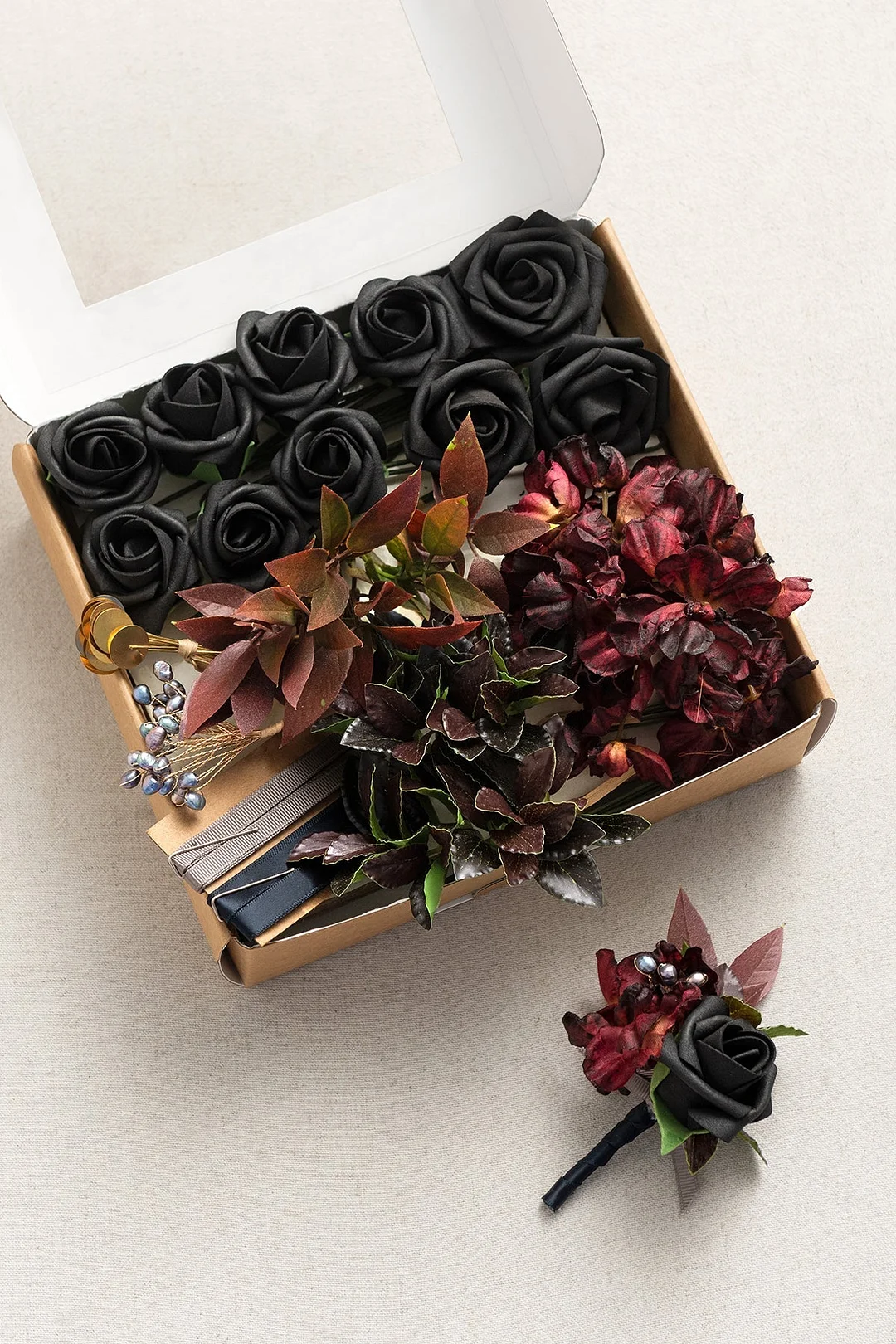 DIY Wedding Boutonnieres in Black & Pumpkin Orange