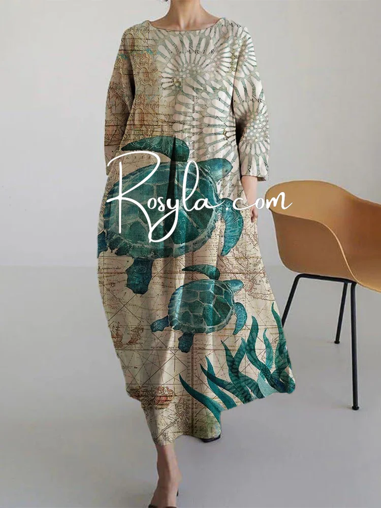 Women's Vintage Sea Turtle Print Dress