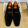 Mens Black Slip On Suede Leather Dress Shoes 