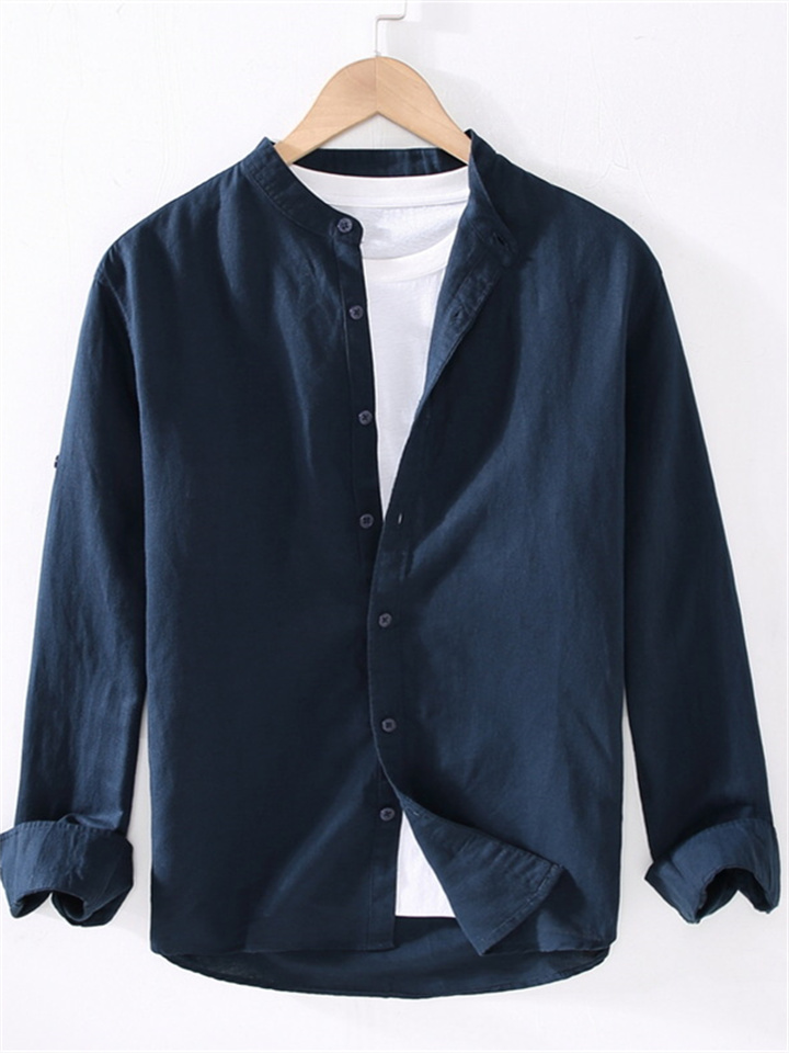 Linen Shirt Men's Casual Simple Long-sleeved Thin Section Solid Color Summer Collar Cotton Linen Shirt