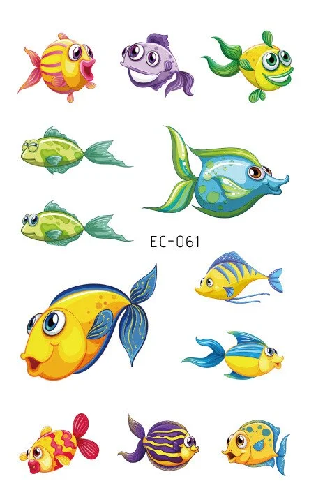 24 kinds Temporary Tattoo Stickers for Kids Cute Cartoon Tropical Fish Marine faux tatouage temporaire Disposable Children Gift