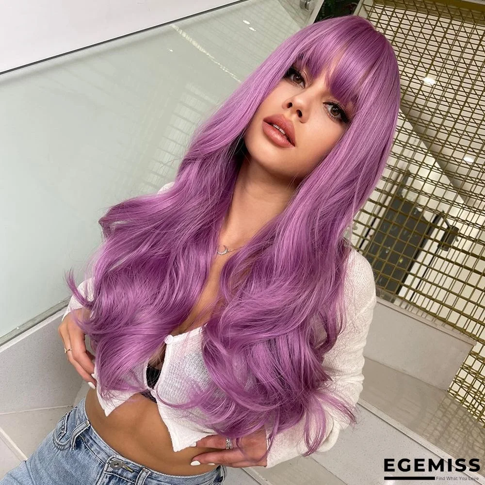 Long Brown Wigs with Bangs  Wave Synthetic Wigs for  Women | EGEMISS
