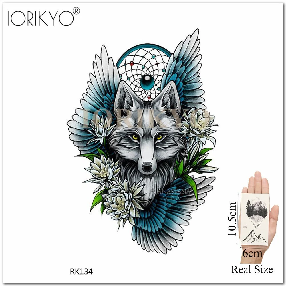 IORIKYO Flash Sexy Tempoary Women Tattoo Arm Fox Sticker Men Black Wolf Chest Forest Hill Bear Fake Tatoo Makeup Tattoo Body Art