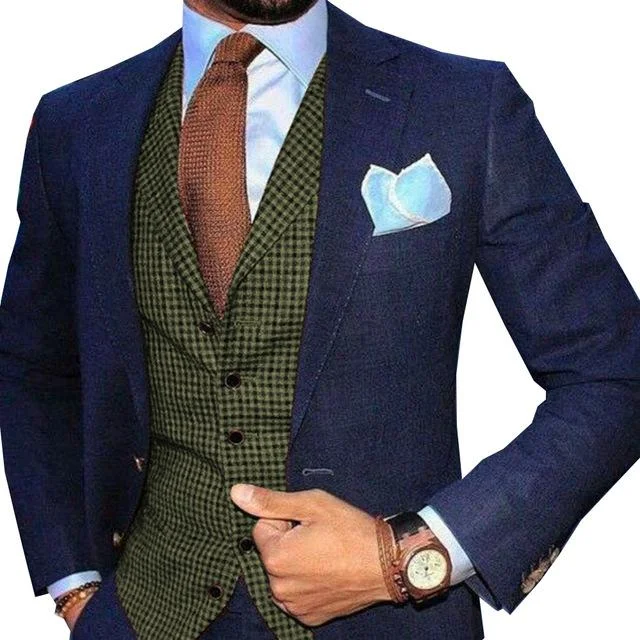 Mens Suit Vest Plaid Coffe Champagne Wedding Wool Business Waistcoat Jacket Casual Slim Fit Gilet Homme Vests For Groosmen