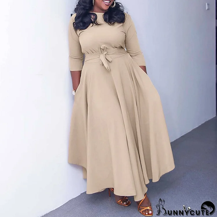 Women's Fall Winter Fashion Chic Solid long sleeve Belted African Plus Size Maxi Dress