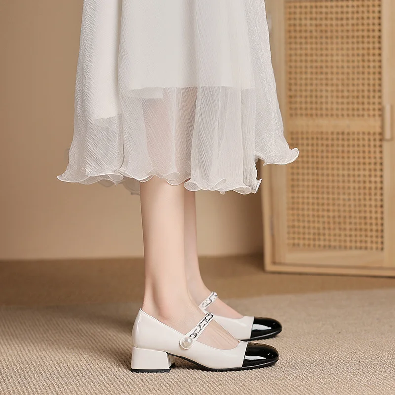 Athvotar Athvotar New Thick Heel Single Shoes Women's Color Light Mouth With Skirt Korean Version Of Single Shoes Professional Commuting Mary Jane Women's Shoes