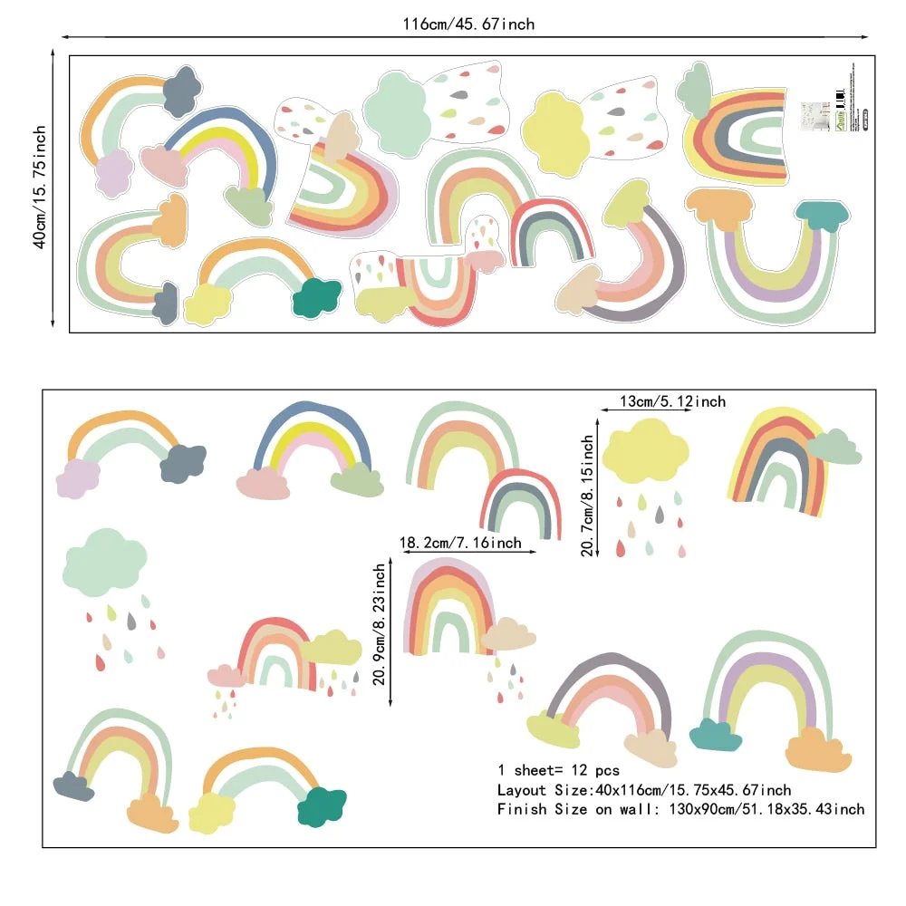 Big Rainbow Watercolour Home Decor Wall Sticker Self-Adhesive for Children's Room Living Room Nursery Decals Nordic Kid Stickers