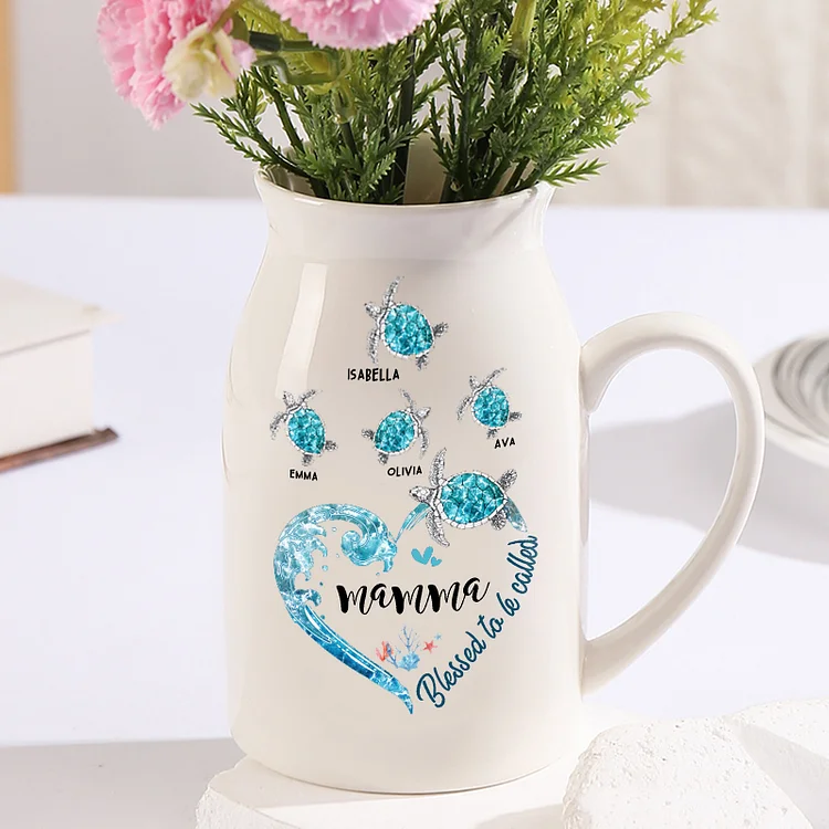 Vase à Fleurs Tortue de Mer 4 Prénoms Personnalisés avec 1 Texte Décoration de la Maison Jessemade FR