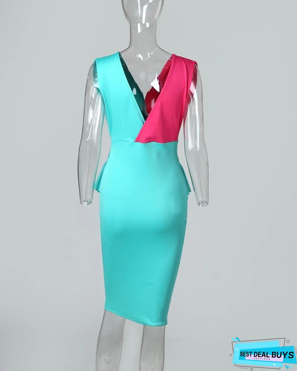 Sleeveless Color Block Insert Peplum Dress