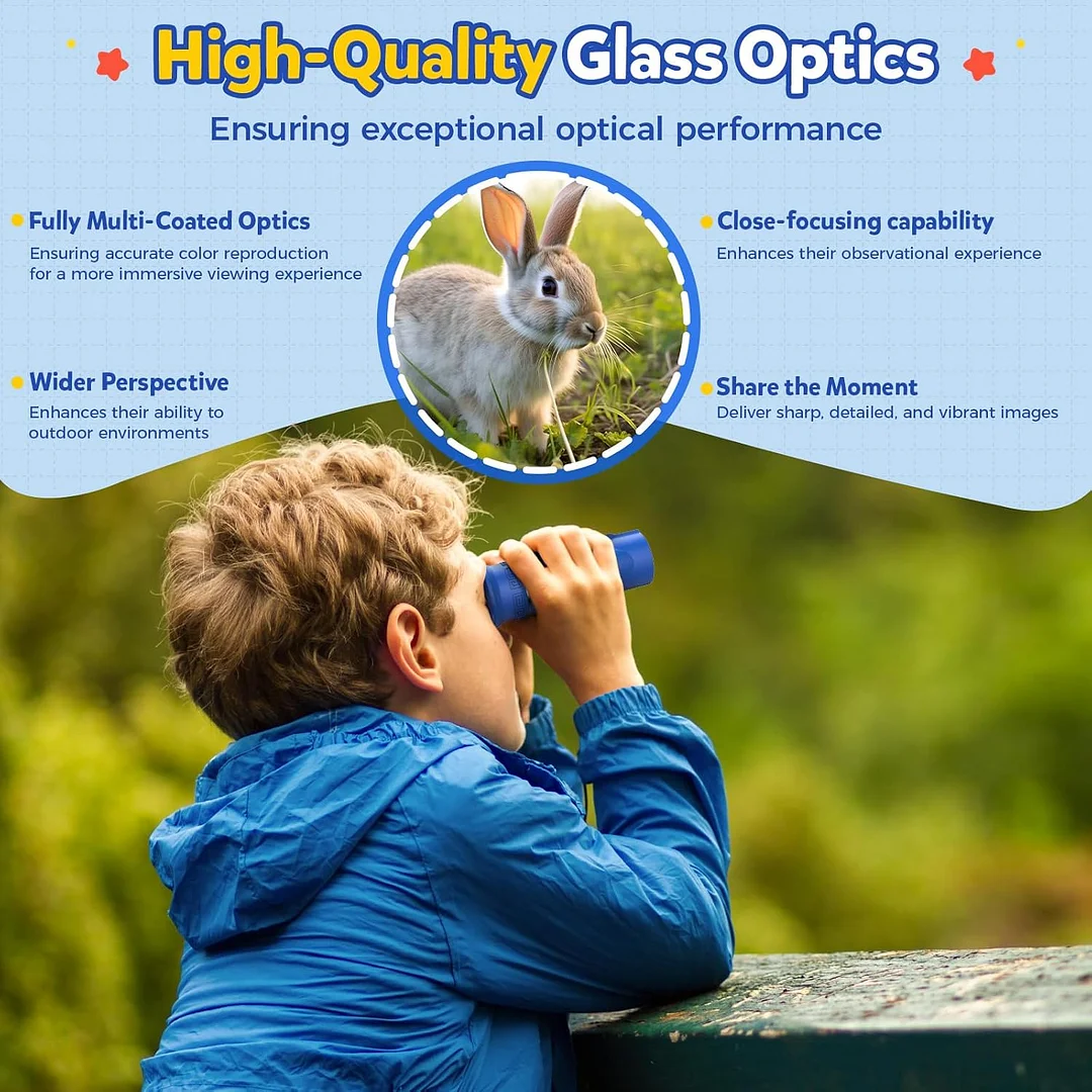 Binoculars for Kids 8-12,Compact Travel Binoculars with BAK-4 Prism, Fully Multi-Coated Optics, Carry Bag & Neck Strap, Perfect for Hiking, Camping,Sports Games（Blue）