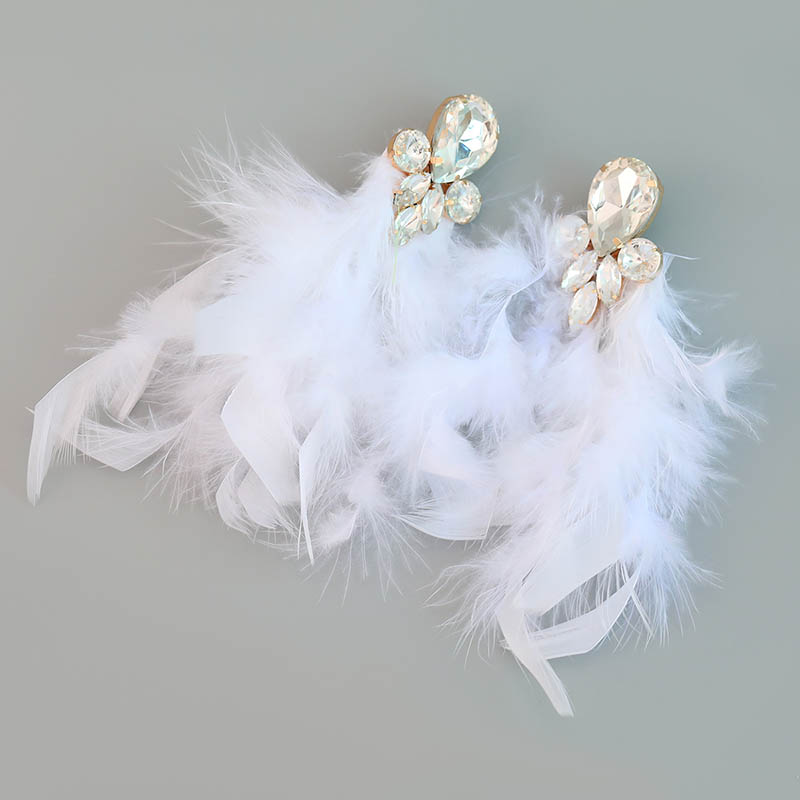 Fashion Feather Alloy Inlaid Flowers Tassel Earrings
