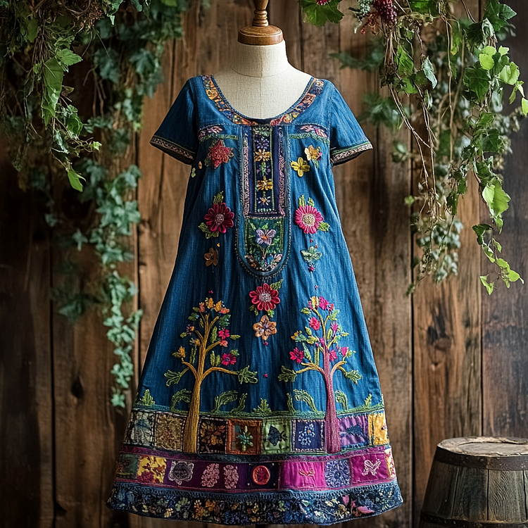 Women's Vintage Color Tree Of Life Art Print Dress