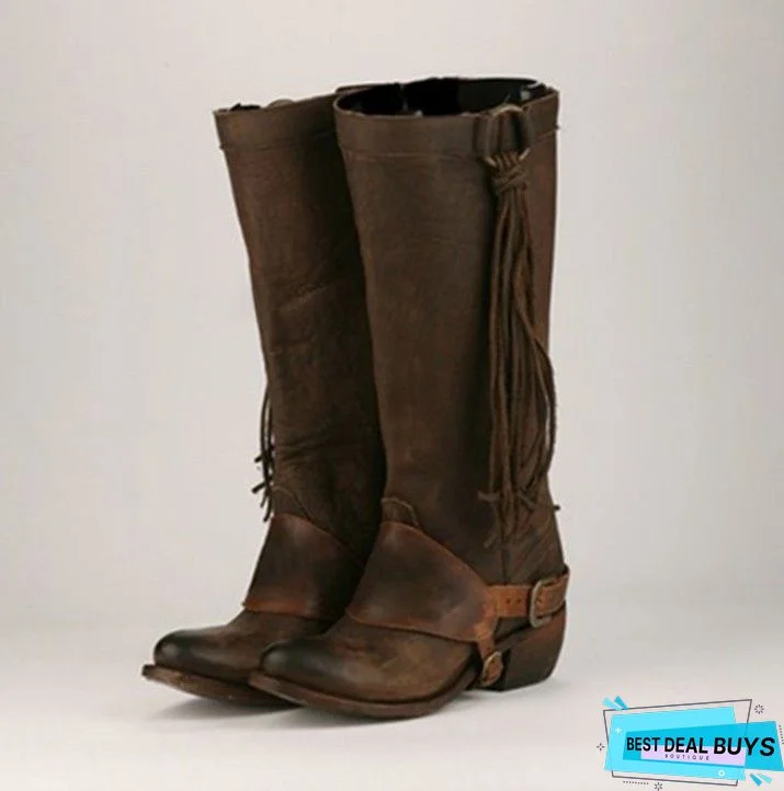 Wide Calf Fashion Thigh-High Bandage Low-Heel Zipper Boots Shoes Mid Calf