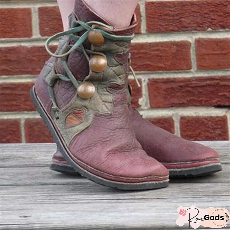 Women Casual Lace-Up Flat Heel Soft Leather Ankle Boots