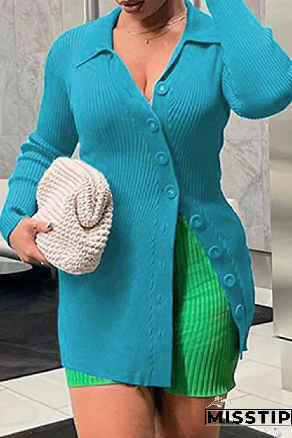 Earth Yellow Casual Solid Patchwork Buttons Turndown Collar Tops