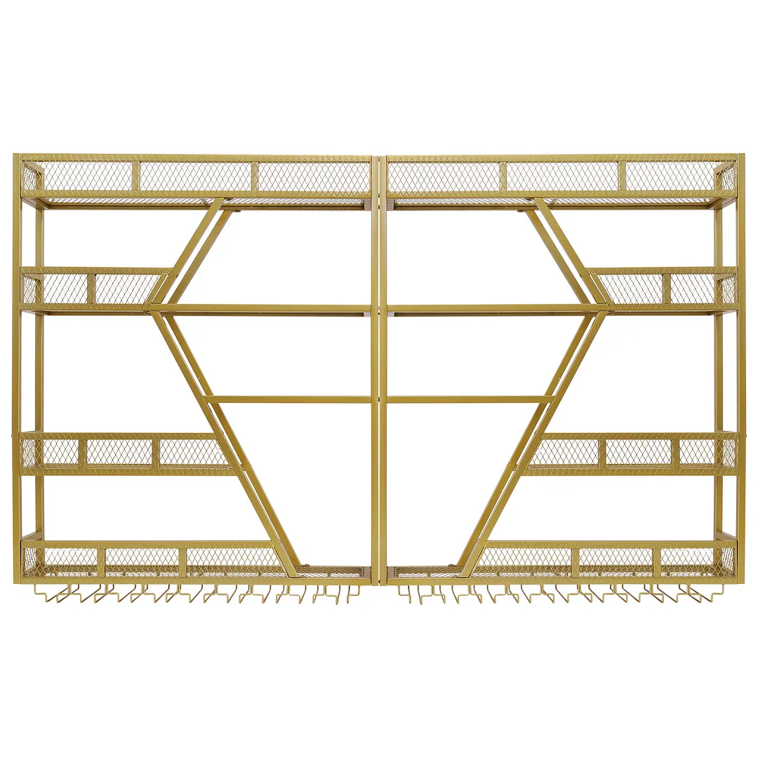 [US Local Warehouse] Metal Wine Rack Wall Mounted with Wine Glass Holder for Home Dining Room Kitchen