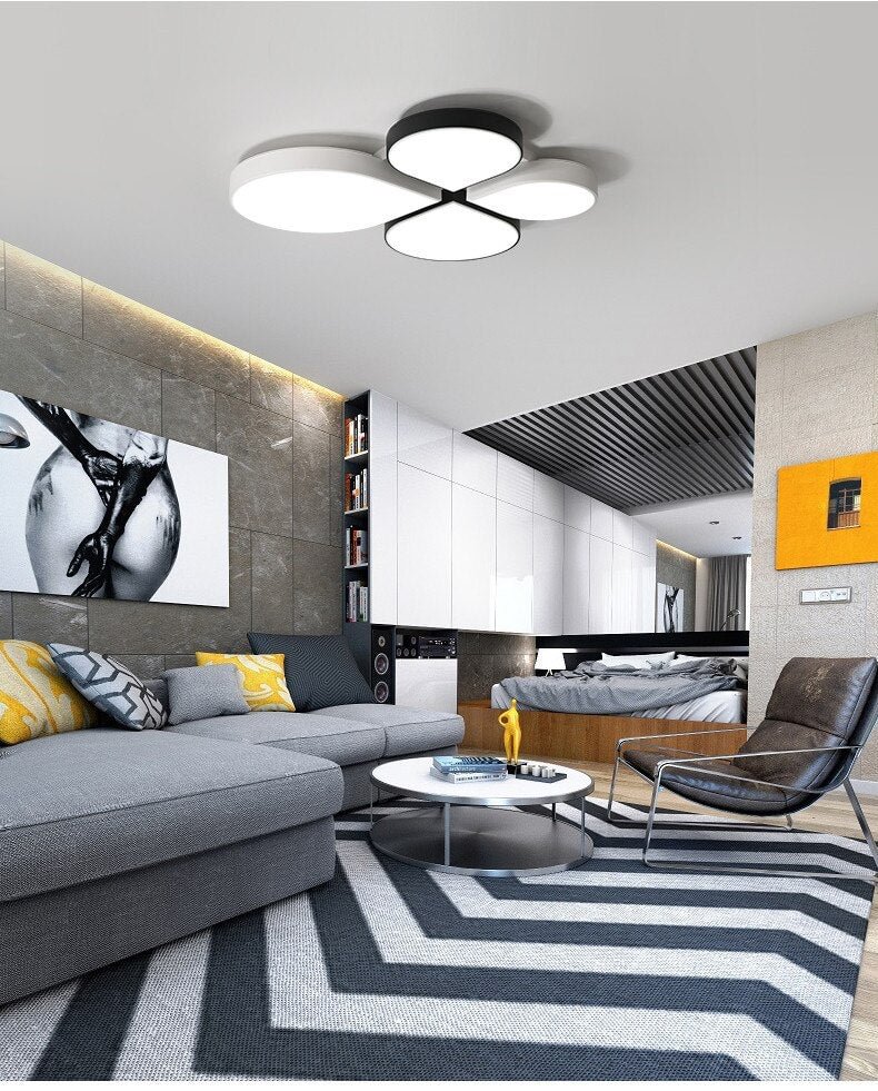 LED Ceiling Lamp Modern Geometric Polygon Iron Baked Paint Body Acrylic Bedroom Living Room Decoration Light Fixture