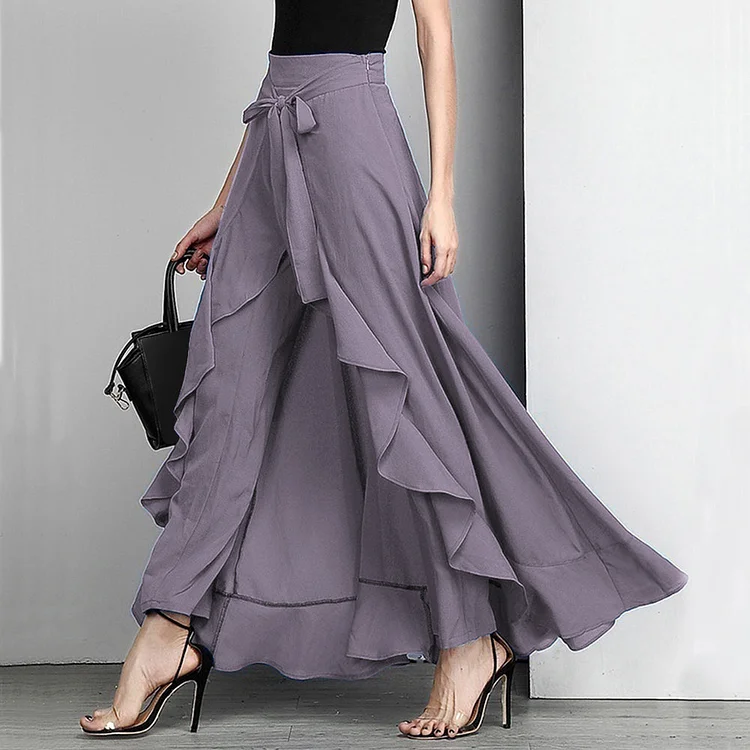 Elegant High Waist Irregular Loose Pure Color