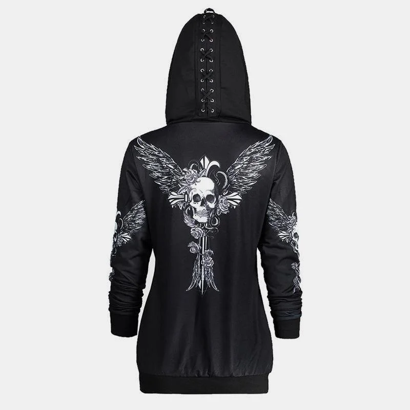 Skull Embroidery Long Hoodie