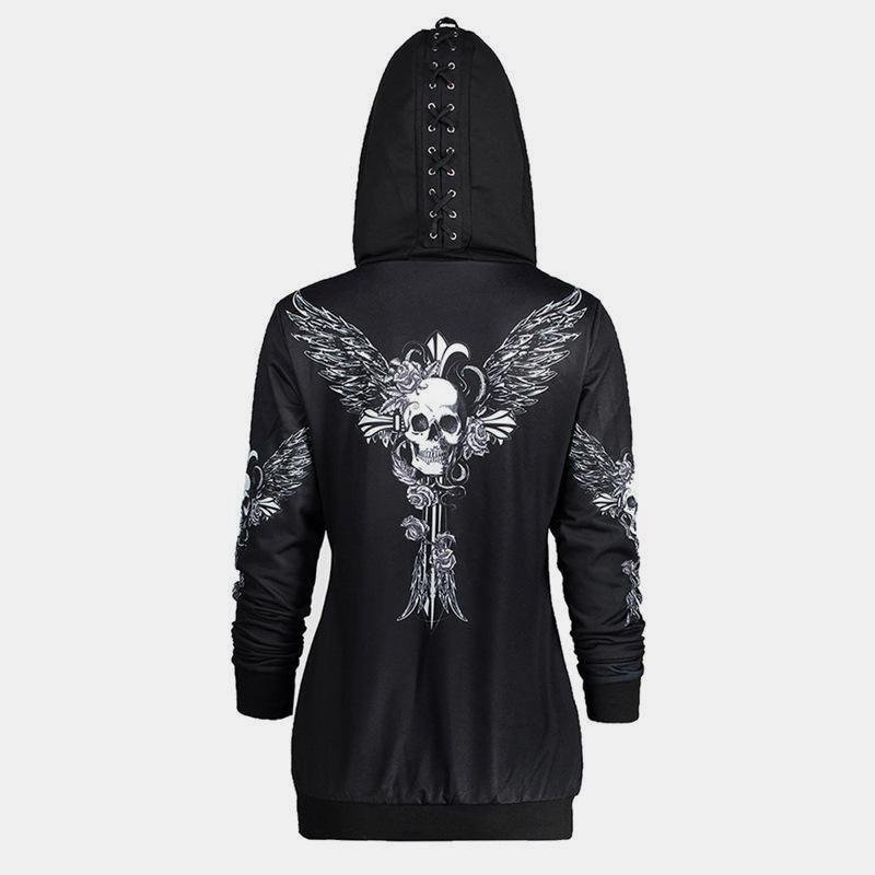 Skull Embroidery Long Hoodie