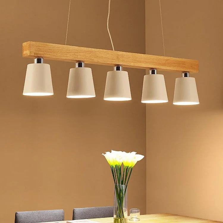 Linear Wood Chandelier Island Kitchen Lighting Dining Room Chandeliers 5 Bulbs - Appledas