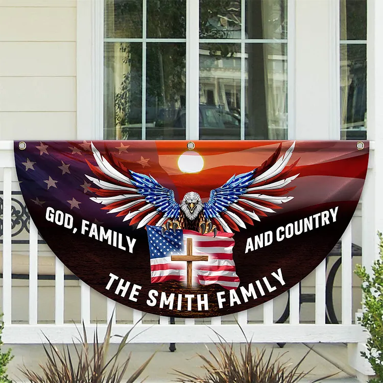 Personalized 250 Years of Freedom America Flag Custom Family Name God Family And Country America Non-Pleated Fan Flag