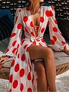 Polka-Dot Floral-Print Puff Sleeves Tunicshang Cover-Ups