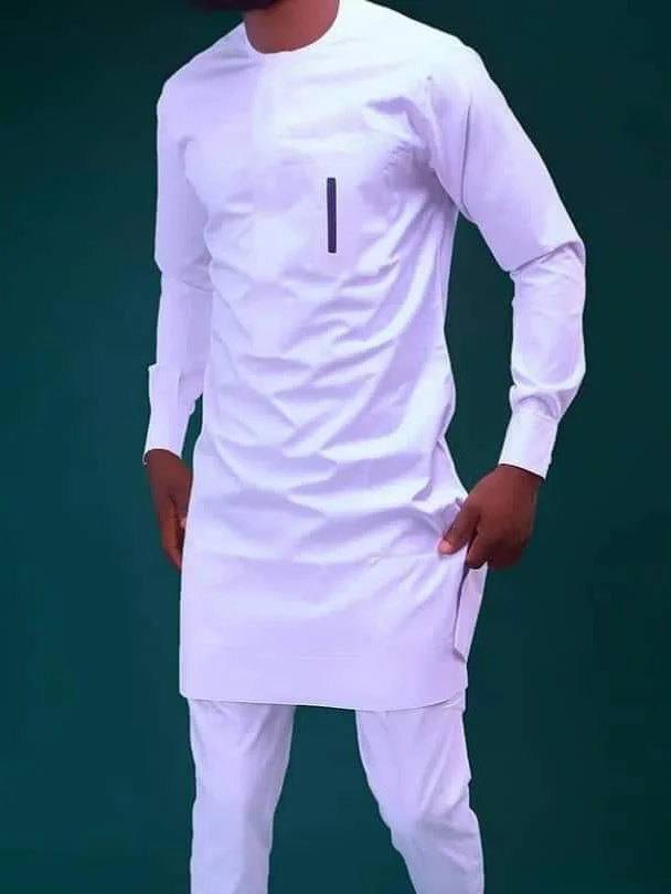 Men's casual white print two-piece suit