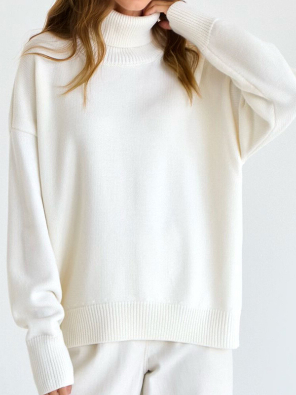 Loose Solid Colored High Neck Knitted Sweater