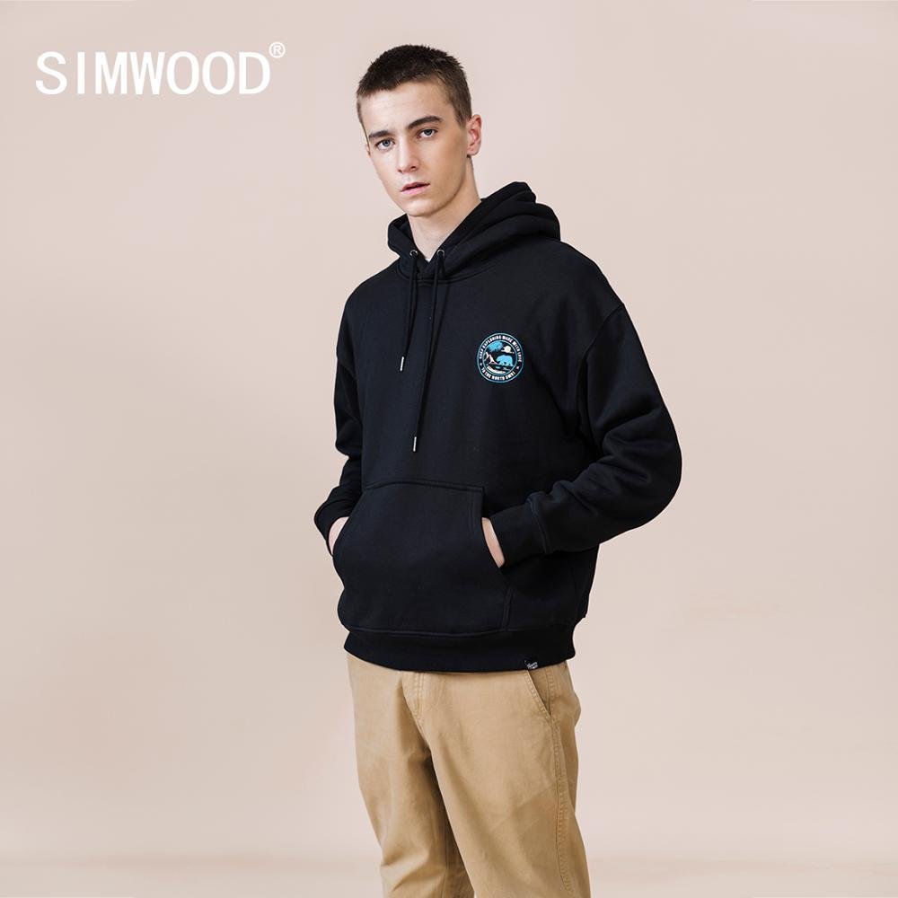 SIMWOOD 2021 Winter New Warm Fleece linner Hoodies Men Logo Print Hooded Sweatshirts Loose Plus Size Pullover SJ170643